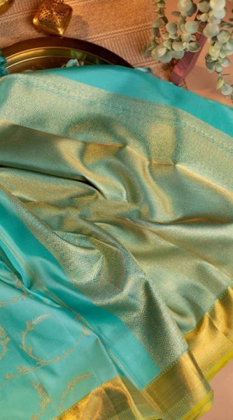 Mayawye Women's Soft Litchi Silk Jacquard Work Saree With Unstitched Blouse 5.5Mtr (Sky Blue)