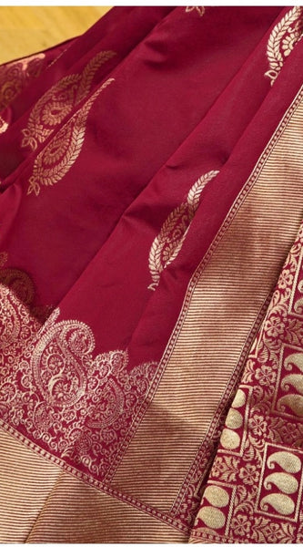 Mayawye Women's Soft Litchi Silk Jacquard Work Saree With Unstitched Blouse 5.5Mtr (Maroon)