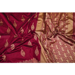 Mayawye Women's Soft Litchi Silk Jacquard Work Saree With Unstitched Blouse 5.5Mtr (Maroon)