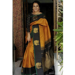 Mayawye Women's Soft Litchi Silk Jacquard Work Saree With Unstitched Blouse 5.5Mtr (Rust)