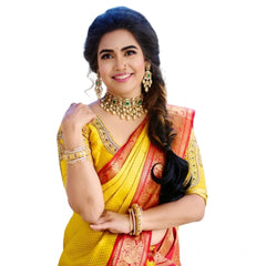 Mayawye Women's Soft Litchi Silk Jacquard Work Saree With Unstitched Blouse 5.5Mtr (Yellow)