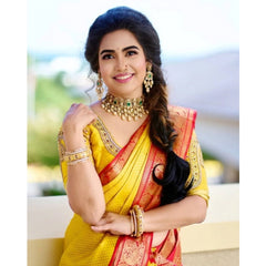 Mayawye Women's Soft Litchi Silk Jacquard Work Saree With Unstitched Blouse 5.5Mtr (Yellow)