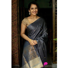 Mayawye Women's Soft Litchi Silk Jacquard Work Saree With Unstitched Blouse 5.5Mtr (Gray)
