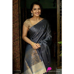 Mayawye Women's Soft Litchi Silk Jacquard Work Saree With Unstitched Blouse 5.5Mtr (Gray)