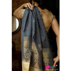 Mayawye Women's Soft Litchi Silk Jacquard Work Saree With Unstitched Blouse 5.5Mtr (Gray)