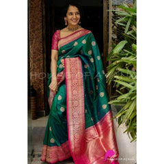 Mayawye Women's Soft Litchi Silk Jacquard Work Saree With Unstitched Blouse 5.5Mtr (Green)