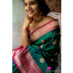 Mayawye Women's Soft Litchi Silk Jacquard Work Saree With Unstitched Blouse 5.5Mtr (Green)