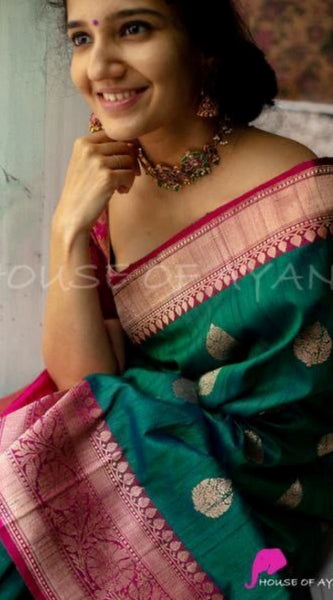 Mayawye Women's Soft Litchi Silk Jacquard Work Saree With Unstitched Blouse 5.5Mtr (Green)