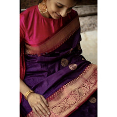 Mayawye Women's Soft Litchi Silk Jacquard Work Saree With Unstitched Blouse 5.5Mtr (Purple)