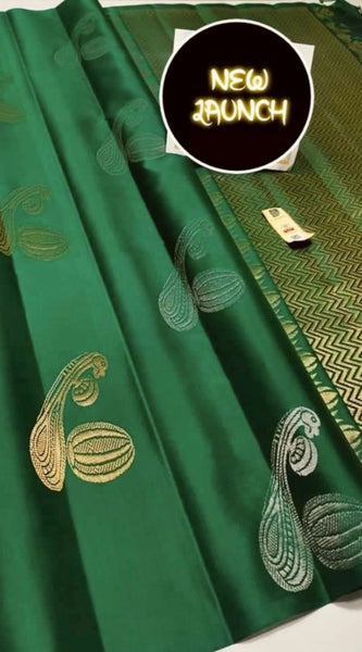 Mayawye Women's Soft Litchi Silk Jacquard Work Saree With Unstitched Blouse 5.5Mtr (Green)
