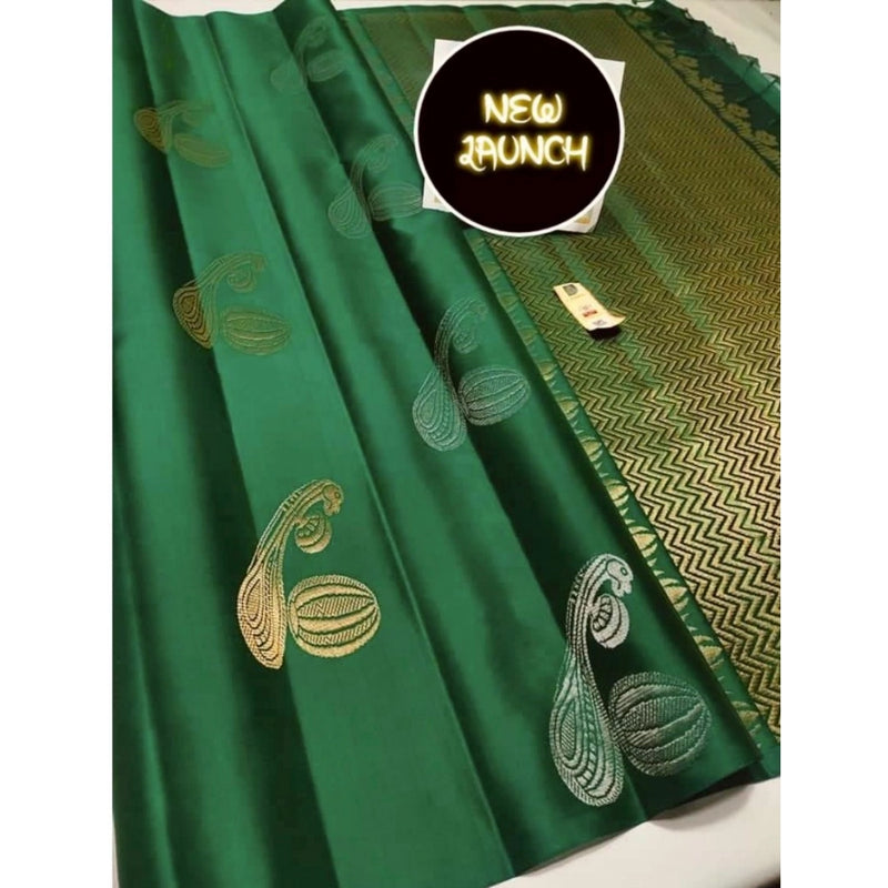 Mayawye Women's Soft Litchi Silk Jacquard Work Saree With Unstitched Blouse 5.5Mtr (Green)