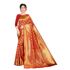 Mayawye Women's Soft Litchi Silk Jacquard Work Saree With Unstitched Blouse 5.5Mtr (Red)