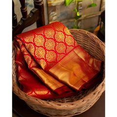 Mayawye Women's Soft Litchi Silk Jacquard Work Saree With Unstitched Blouse 5.5Mtr (Red)