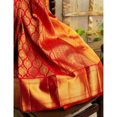Mayawye Women's Soft Litchi Silk Jacquard Work Saree With Unstitched Blouse 5.5Mtr (Red)