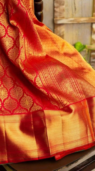 Mayawye Women's Soft Litchi Silk Jacquard Work Saree With Unstitched Blouse 5.5Mtr (Red)