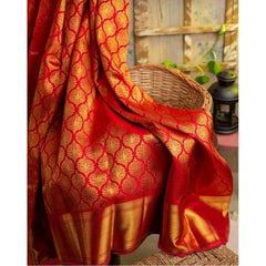 Mayawye Women's Soft Litchi Silk Jacquard Work Saree With Unstitched Blouse 5.5Mtr (Red)