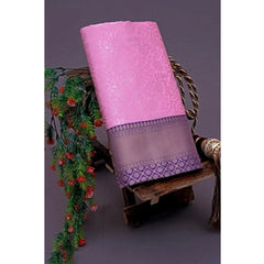Mayawye Women's Soft Litchi Silk Jacquard Work Saree With Unstitched Blouse 5.5Mtr (Pink)