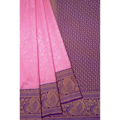 Mayawye Women's Soft Litchi Silk Jacquard Work Saree With Unstitched Blouse 5.5Mtr (Pink)