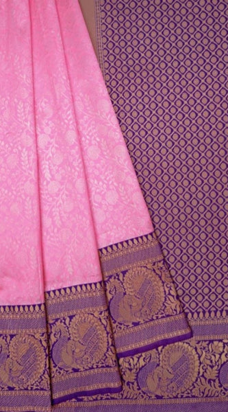 Mayawye Women's Soft Litchi Silk Jacquard Work Saree With Unstitched Blouse 5.5Mtr (Pink)