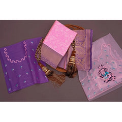 Mayawye Women's Soft Litchi Silk Jacquard Work Saree With Unstitched Blouse 5.5Mtr (Pink)