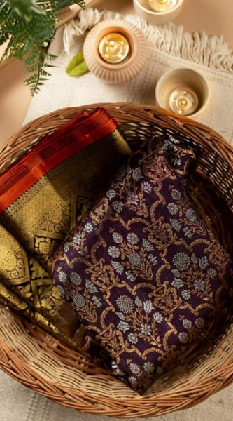 Mayawye Women's Soft Litchi Silk Jacquard Work Saree With Unstitched Blouse 5.5Mtr (Purple)
