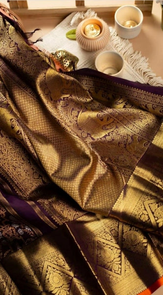 Mayawye Women's Soft Litchi Silk Jacquard Work Saree With Unstitched Blouse 5.5Mtr (Purple)