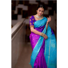 Mayawye Women's Soft Litchi Silk Jacquard Work Saree With Unstitched Blouse 5.5Mtr (Purple)