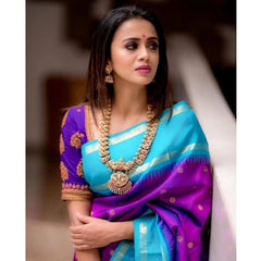 Mayawye Women's Soft Litchi Silk Jacquard Work Saree With Unstitched Blouse 5.5Mtr (Purple)