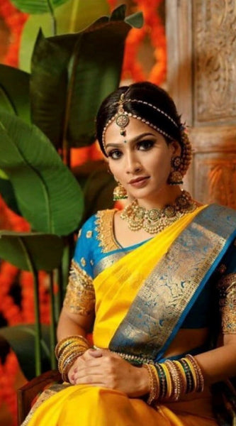 Mayawye Women's Soft Litchi Silk Jacquard Work Saree With Unstitched Blouse 5.5Mtr (Yellow)