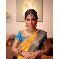Mayawye Women's Soft Litchi Silk Jacquard Work Saree With Unstitched Blouse 5.5Mtr (Yellow)
