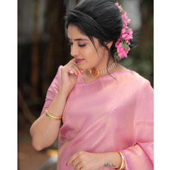 Mayawye Women's Soft Litchi Silk Jacquard Work Saree With Unstitched Blouse 5.5Mtr (Pink)