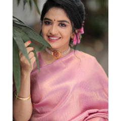 Mayawye Women's Soft Litchi Silk Jacquard Work Saree With Unstitched Blouse 5.5Mtr (Pink)