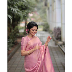 Mayawye Women's Soft Litchi Silk Jacquard Work Saree With Unstitched Blouse 5.5Mtr (Pink)