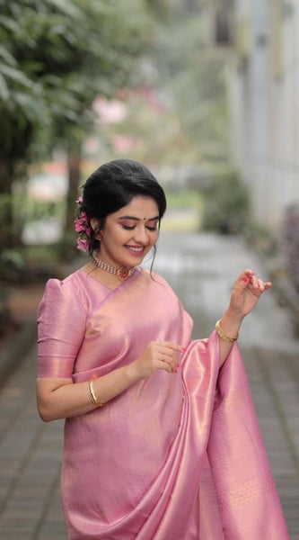 Mayawye Women's Soft Litchi Silk Jacquard Work Saree With Unstitched Blouse 5.5Mtr (Pink)