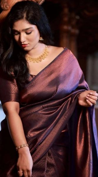 Mayawye Women's Soft Litchi Silk Jacquard Work Saree With Unstitched Blouse 5.5Mtr (Purple)