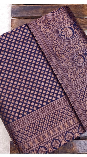Mayawye Women's Soft Litchi Silk Jacquard Work Saree With Unstitched Blouse 5.5Mtr (Purple)