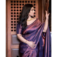 Mayawye Women's Soft Litchi Silk Jacquard Work Saree With Unstitched Blouse 5.5Mtr (Purple)