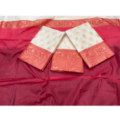 Mayawye Women's Soft Litchi Silk Jacquard Work Saree With Unstitched Blouse 5.5Mtr (White)