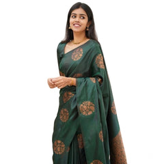 Mayawye Women's Soft Litchi Silk Jacquard Work Saree With Unstitched Blouse 5.5Mtr (Green)
