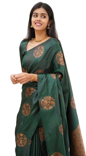 Mayawye Women's Soft Litchi Silk Jacquard Work Saree With Unstitched Blouse 5.5Mtr (Green)