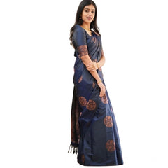 Mayawye Women's Soft Litchi Silk Jacquard Work Saree With Unstitched Blouse 5.5Mtr (Blue)