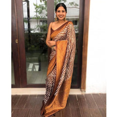 Mayawye Women's Soft Litchi Silk Jacquard Work Saree With Unstitched Blouse 5.5Mtr (Brown)