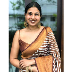 Mayawye Women's Soft Litchi Silk Jacquard Work Saree With Unstitched Blouse 5.5Mtr (Brown)