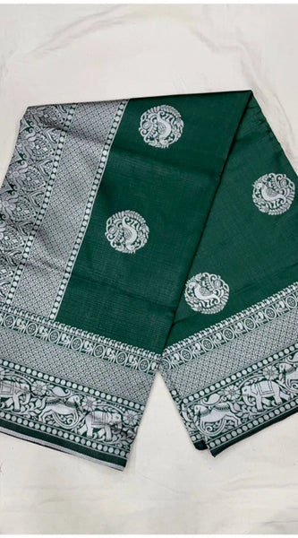 Mayawye Women's Soft Litchi Silk Jacquard Work Saree With Unstitched Blouse 5.5Mtr (Green)