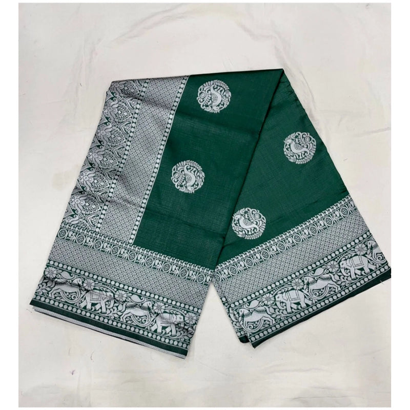 Mayawye Women's Soft Litchi Silk Jacquard Work Saree With Unstitched Blouse 5.5Mtr (Green)