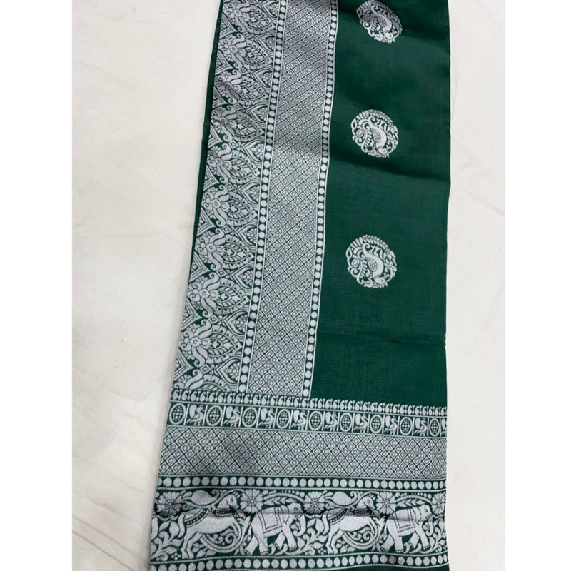 Mayawye Women's Soft Litchi Silk Jacquard Work Saree With Unstitched Blouse 5.5Mtr (Green)
