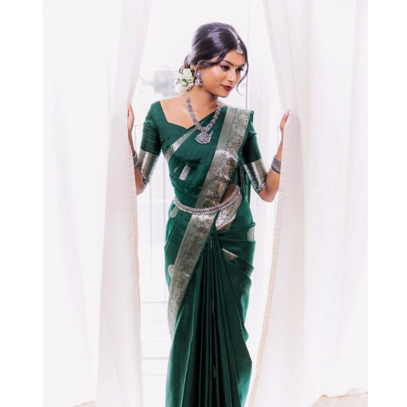 Mayawye Women's Soft Litchi Silk Jacquard Work Saree With Unstitched Blouse 5.5Mtr (Green)