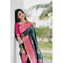 Mayawye Women's Soft Litchi Silk Jacquard Work Saree With Unstitched Blouse 5.5Mtr (Green)