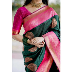 Mayawye Women's Soft Litchi Silk Jacquard Work Saree With Unstitched Blouse 5.5Mtr (Green)