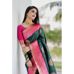 Mayawye Women's Soft Litchi Silk Jacquard Work Saree With Unstitched Blouse 5.5Mtr (Green)
